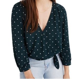 Madewell Forest Green Polka Dot Wrap Top